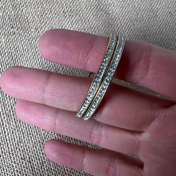 Gold tone and crystal embellished medium hoop earrings lightweight full loop - Picture 4 of 6